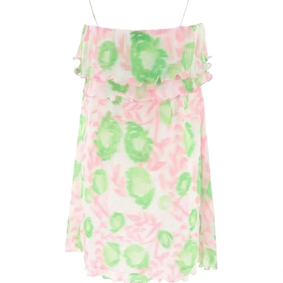 Ganni Floral Pleated Layered Mini Dress Pink and Green Size S NWT - Picture 4 of 16